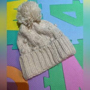 Cozy Cream Knit Pom-Pom Beanie for Kids